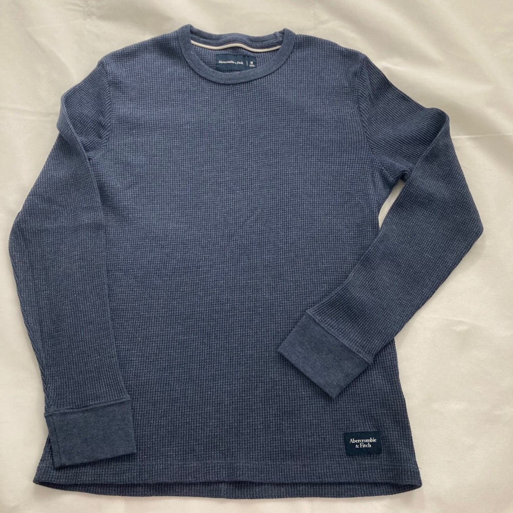 Abercrombie & Fitch Mens Medium Navy Blue Waffle Knit Thermal Long Sleeve Shirt